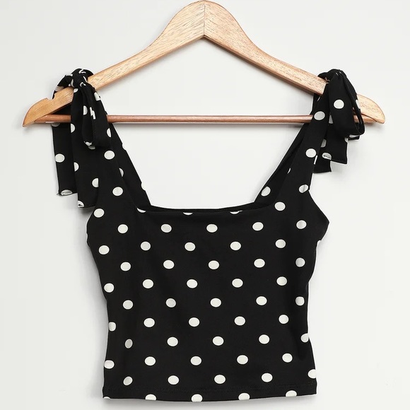 NWT Polka Dot Tie Shoulders Crop Top - Picture 4 of 7